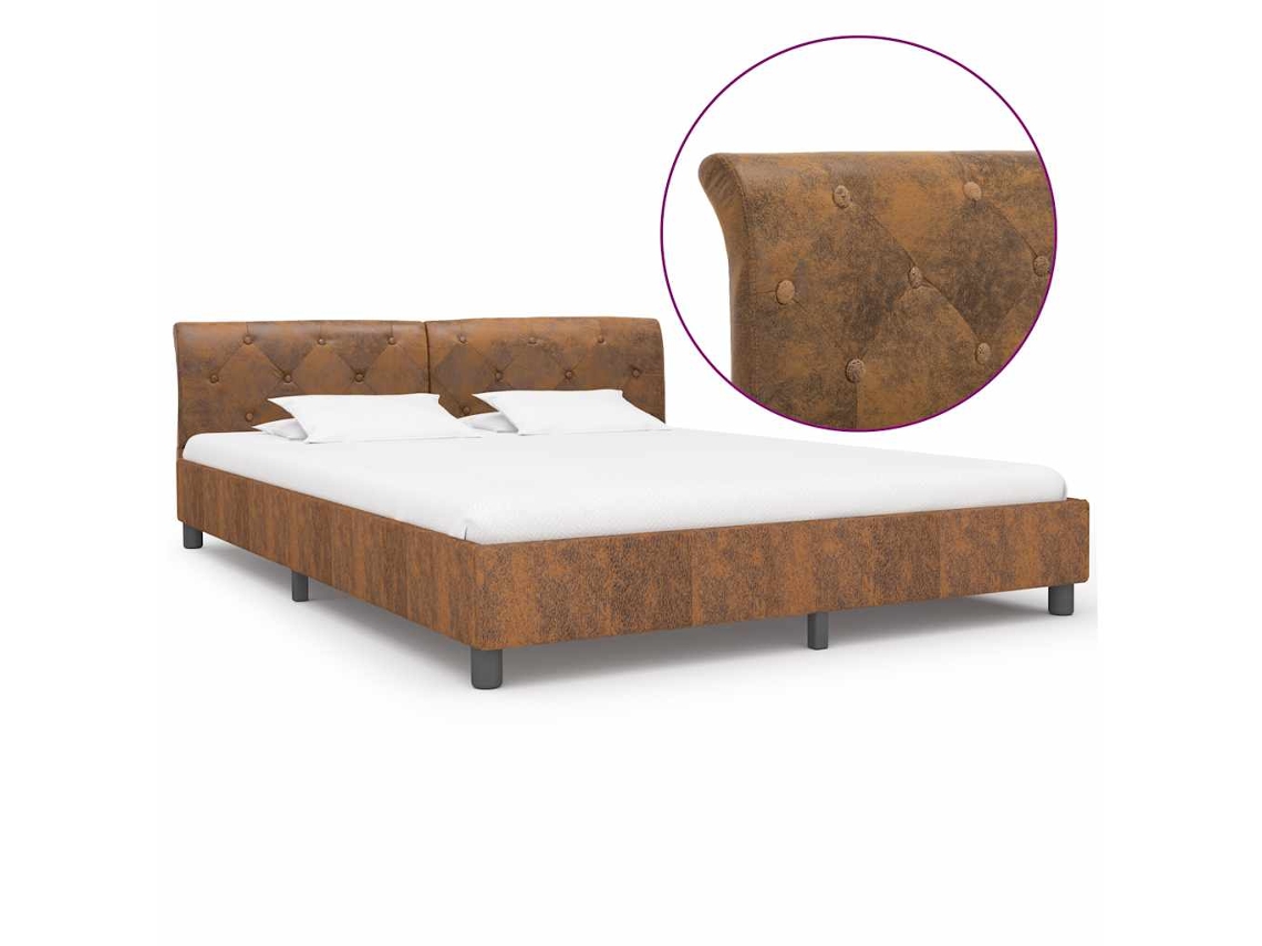 Vidaxl Estrutura De Cama 160x200 Cm Camurça Artificial Castanho