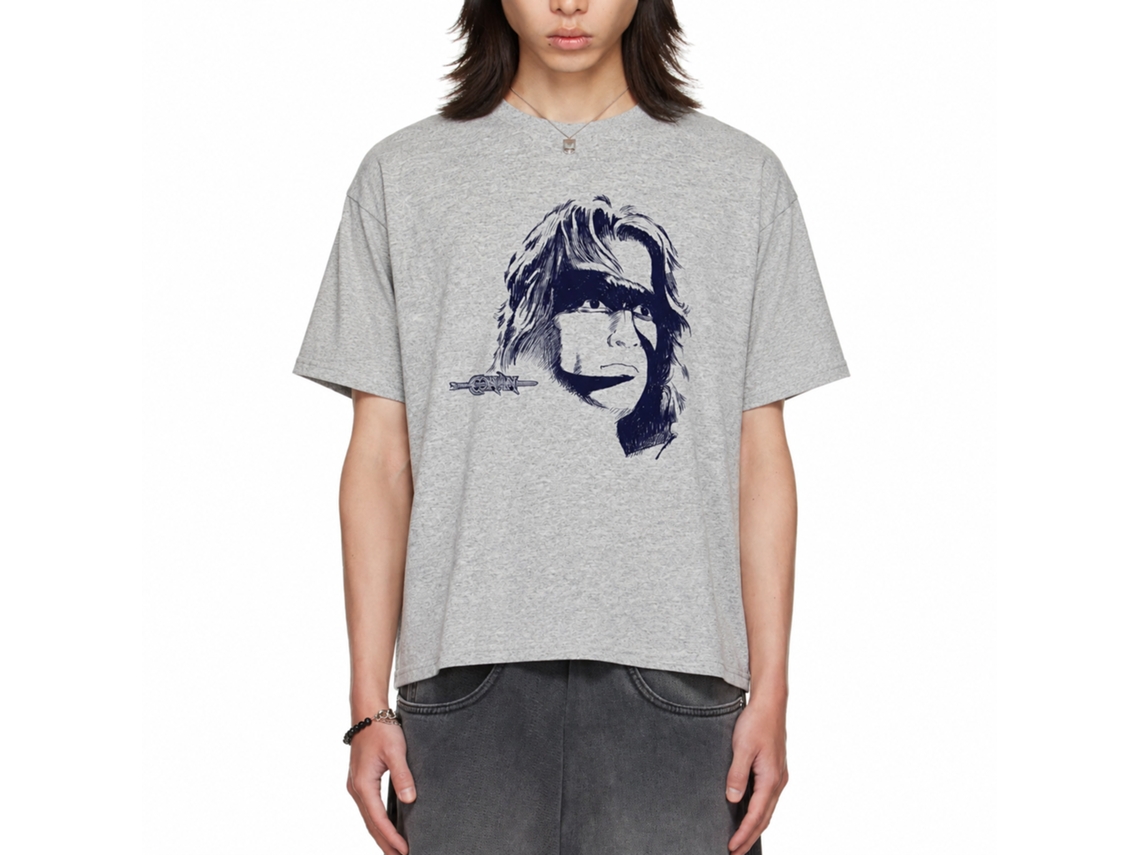 Rockinstone Conan Sketch Drama Heather Gray Adult T-shirt Size:l