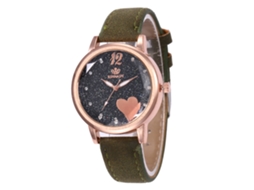 Relógio de Pulso Unissex de Couro Estilo Moderno Dial Redondo Quartzo Militar Verde