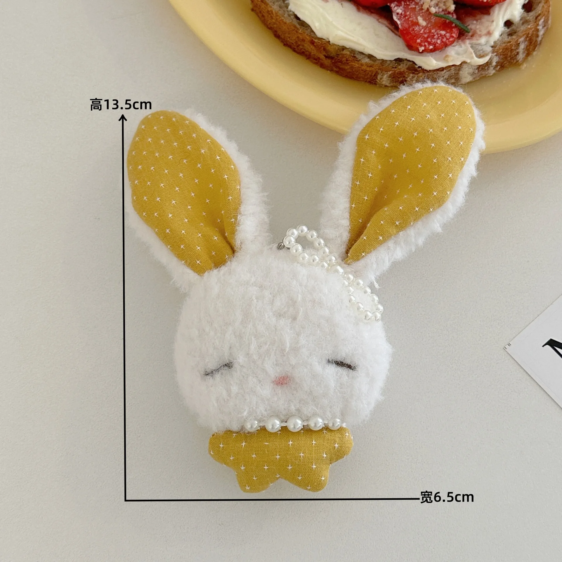 (amarelo) Lindo Chaveiro De Pelúcia De Coelho Colorido Com Decorações De Pérolas