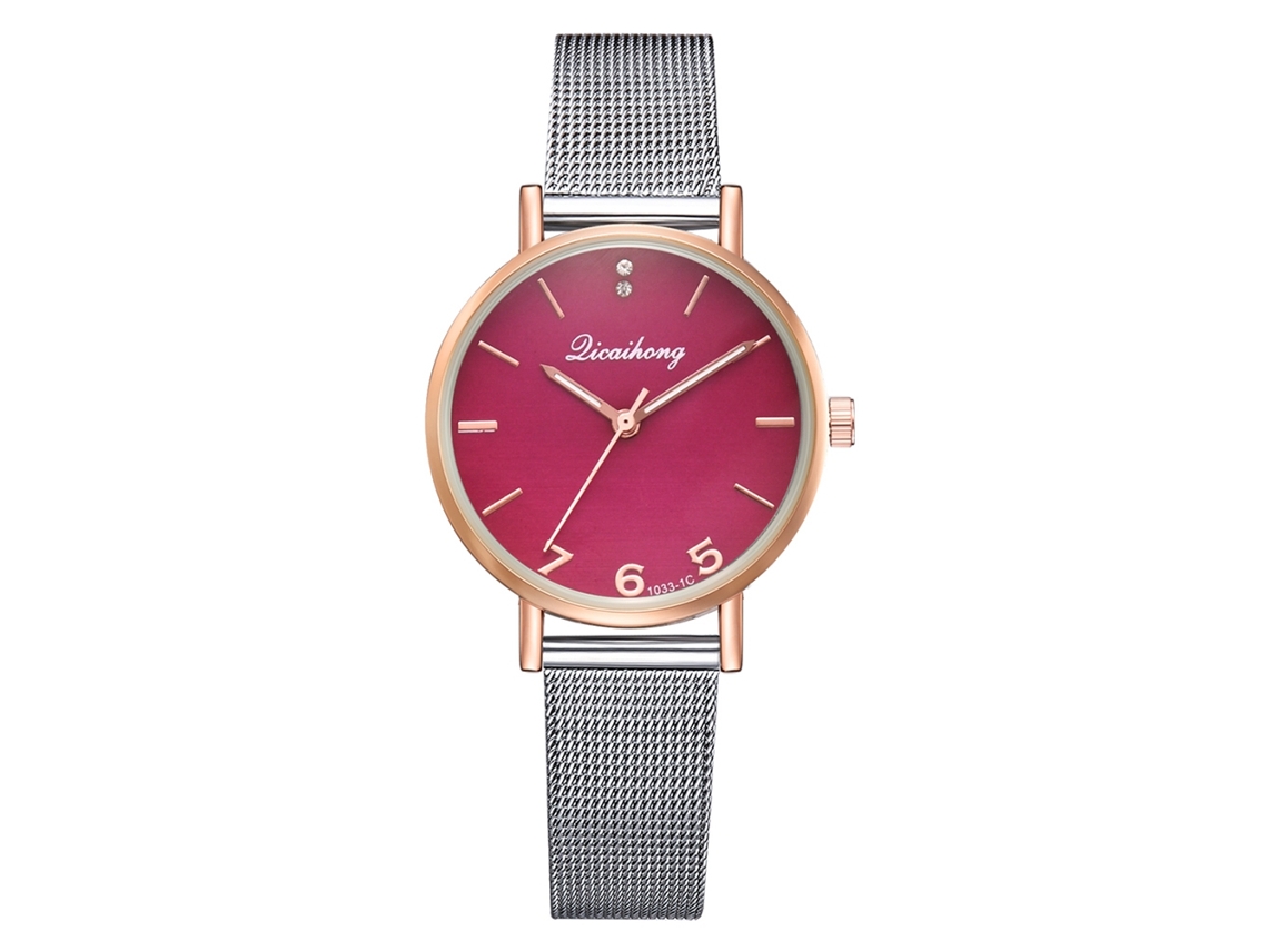 Relógio Feminino de Moda com Pulseira de Malha de Aço Quartz Espelho Multicolor Vermelho