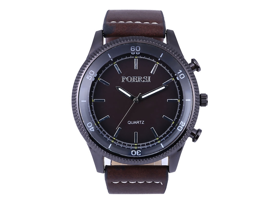 Relógio masculino em couro PU, mostrador grande, movimento de quartzo, pulseira moderna (marrom escuro)