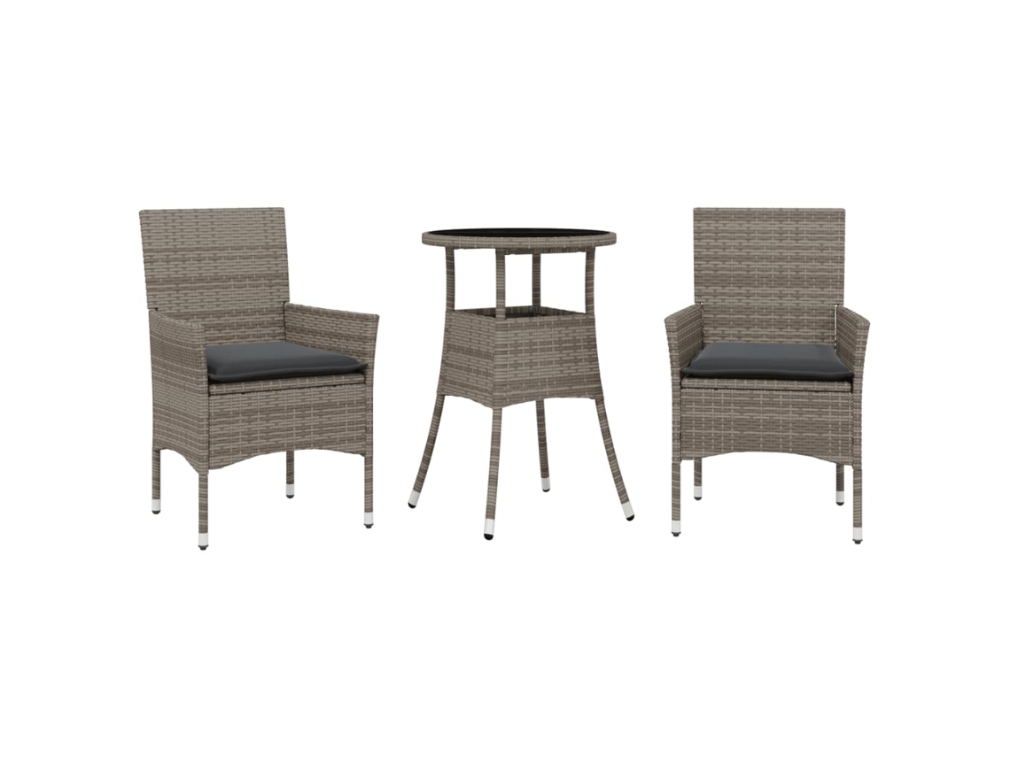 Conjunto de 3 Jantar Jardim com Almofadões Vime Pe/vidro Cinza MAISON EXCLUSIVE