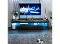 Armário de TV BTFORUS LED Brilhante, para TV de Até 70 Polegadas, Preto, com 2 Gavetas, Mesa de Console para Sala e Quarto