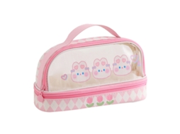 Estuche De Lápices Impermeable Transparente Cute Con Cremallera Para Estudiantes Maquillaje Conejo Rosa