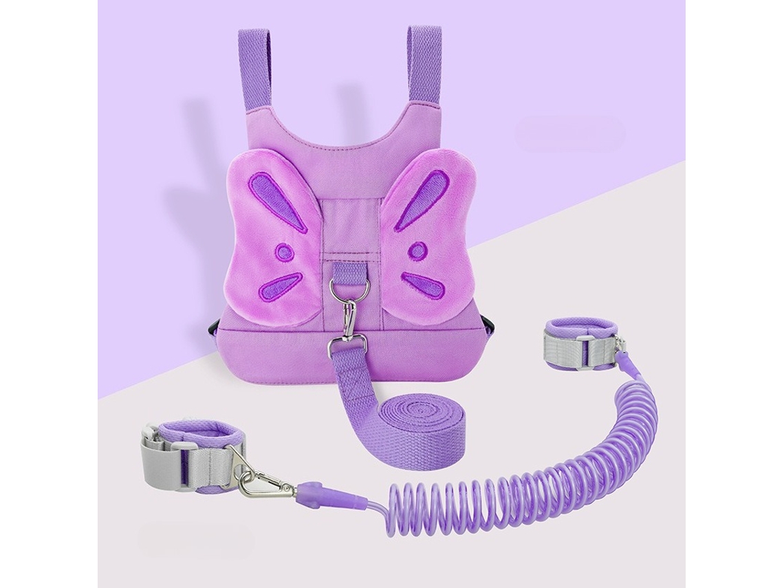 Arnês De Passeio Crianças Com Fecho De Segurança, Corrente Anti-perda Para O Pulso, Para Viagens E Eventos Públicos1.5m Borboleta Roxa Hexinyigjly