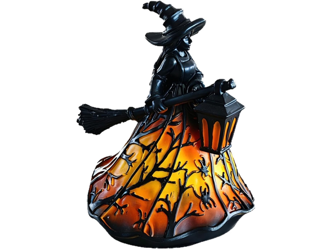 Abajur De Mesa Bruxa Halloween Feito Resina Usb