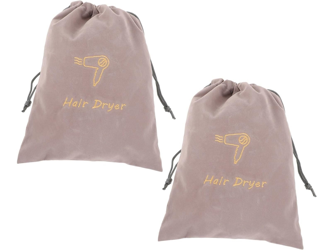 Kit de viagem com 2 peças e capa para secador de cabelo portátil em tecido aveludado.