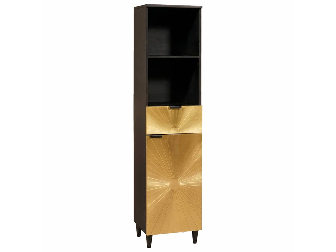 Vidaxl Armário De Banheiro Com Gaveta Preto E Ouro 38 X 33 X 160 Cm
