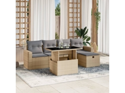 Vidaxl 6 Pcs Conjunto De Sofás P/ Jardim Com Almofadões Vime Pe Bege