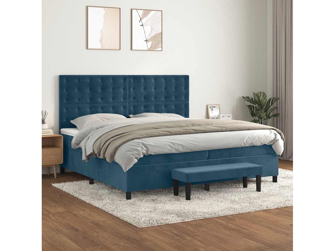 Vidaxl Cama Com Molas/colchão 200x200 Cm Veludo Azul-escuro