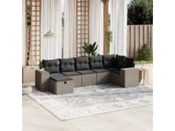 Vidaxl 7 Pcs Conj. Sofás Jardim Com Almofadões Vime Pe Cinzento-claro
