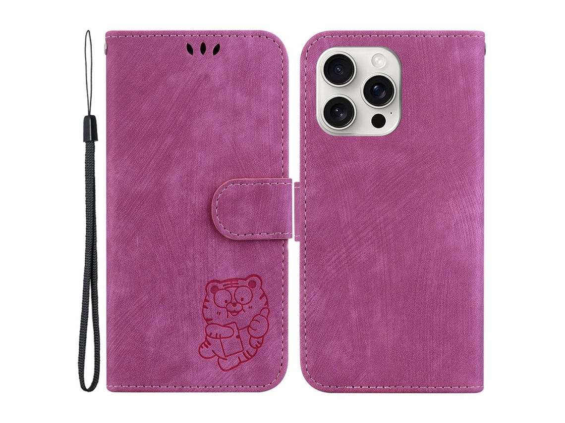 Capa Em Couro Pu Com Suporte, Para Apple Iphone 16 Pro Max - Rosa