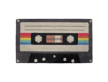 Tapete de Fibra de Coco Original Cassette Tape com Suporte Antiderrapante em Pvc Capacho de Entrada Pintado À Mão Medidas: 70 X 40 Cm FISURA