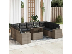 Vidaxl 10 Pcs Conjunto Sofás De Jardim C/ Almofadões Vime Pe Cinzento