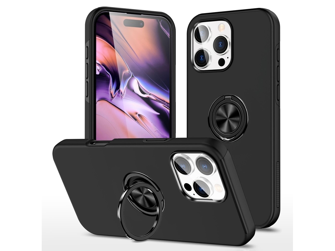 Capa Híbrida Com Anel Para Dedo Para Iphone 16 Pro - Preta