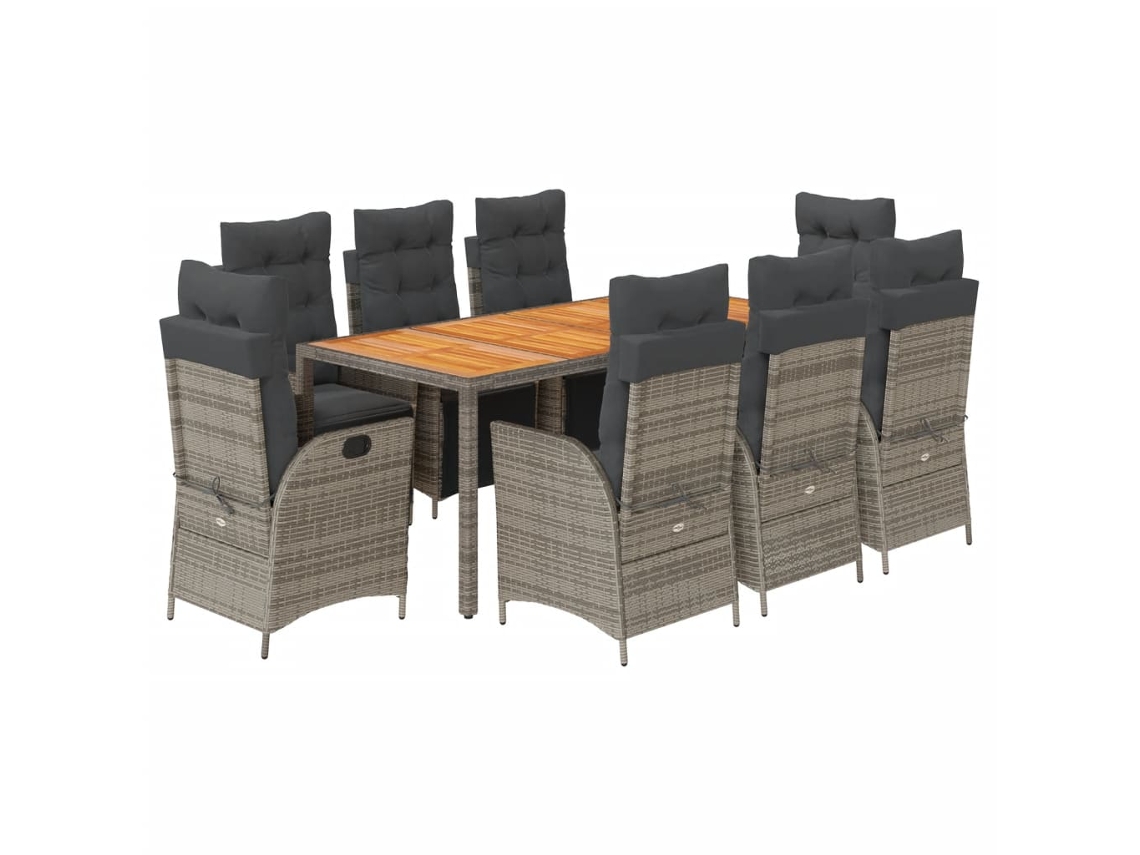 Conjunto de 9 Jantar para Jardim com Almofadões Vime Pe Cinza MAISON EXCLUSIVE