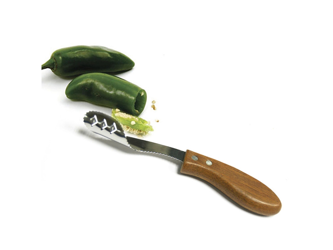 Descascador De Tomate E Jalapeño Em Aço Inoxidável Madeira