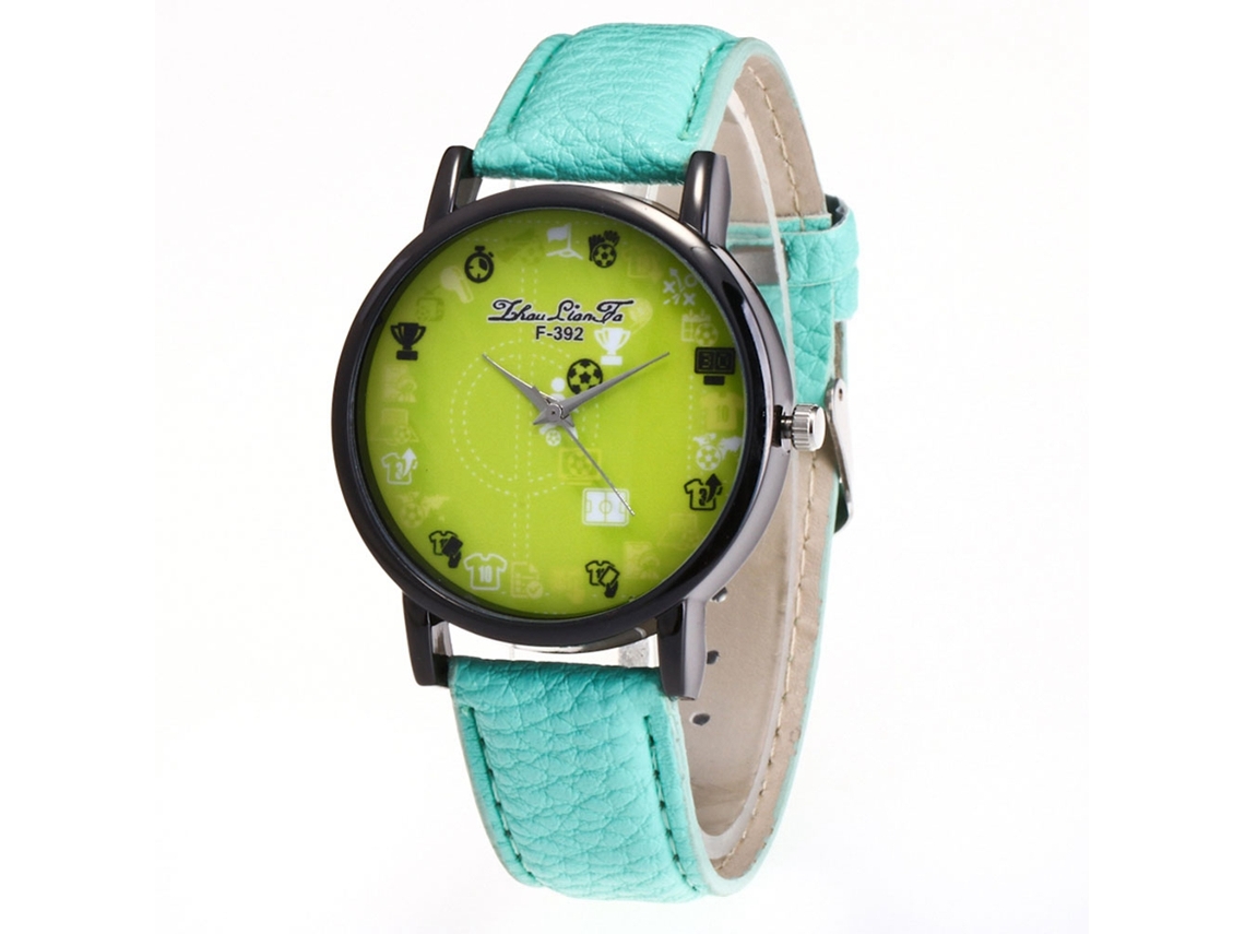 Relógio de pulso Student Sports Quartz com pulseira de couro estampada com líquen verde-menta.
