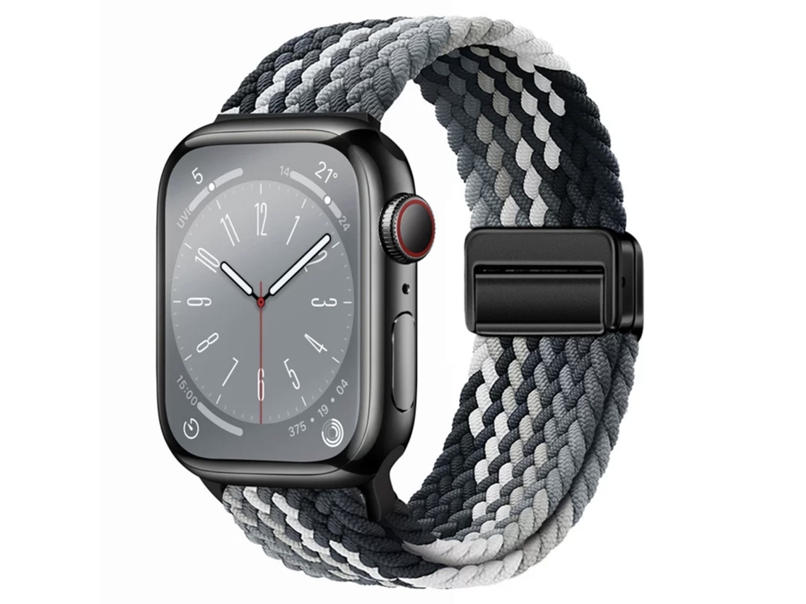 Pulseira magnética de nylon para Apple Watch S10, design elástico arco-íris, cores degradê, tamanhos 44, 45, 46 e 49 mm.