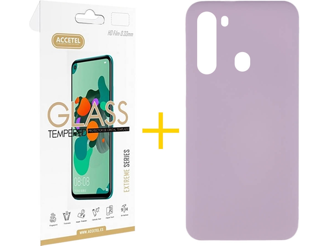 Capa e Película de Vidro Samsung Galaxy A21 ACCETEL Silicone Líquido Roxo