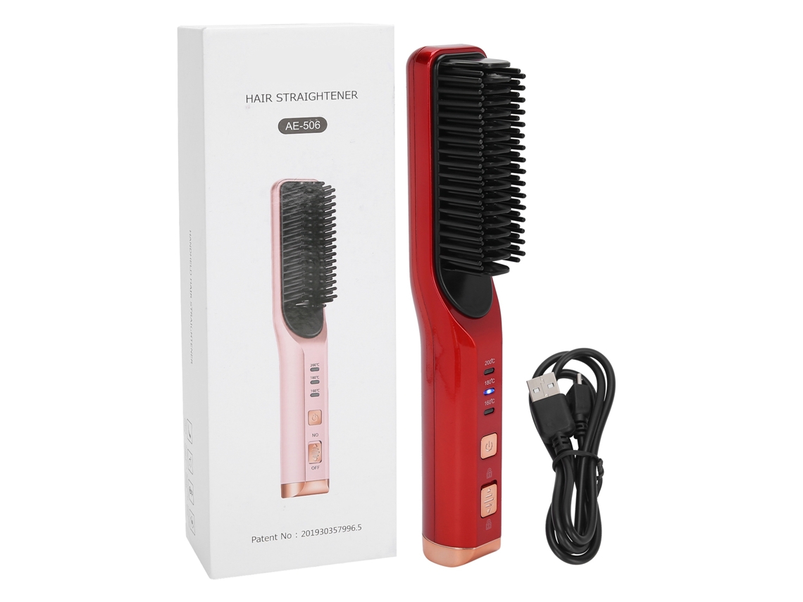 2026 pincel Rectificador de Pelo Eléctrico Cepillo Caliente Recargable Usb Herramienta de Peinado Rojo