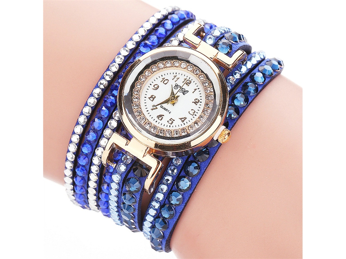 Relógio Pulseira Mulher de Liga com Quartzo e Strass de Múltiplas Camadas (azul)