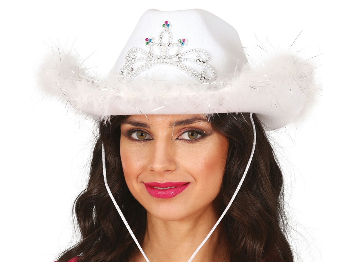 Chapéu de cowboy adulto com boá de feltro branco