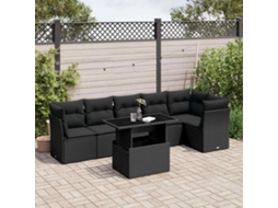 Vidaxl 7 Pcs Conjunto De Sofás P/ Jardim C/ Almofadões Vime Pe Preto