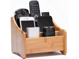 Caixa Organizadora de Mesa em Bambu com 3 Divisões, Organizador Multiuso para Controles de Tv, Artigos para Casa AQUAFORGE