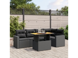 Vidaxl 6 Pcs Conjunto Sofás De Jardim C/ Almofadões Vime Pe Preto