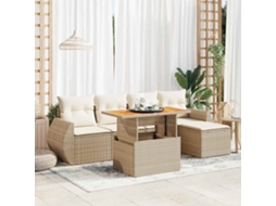 Vidaxl 6 Pcs Conjunto De Sofás P/ Jardim Com Almofadões Vime Pe Bege