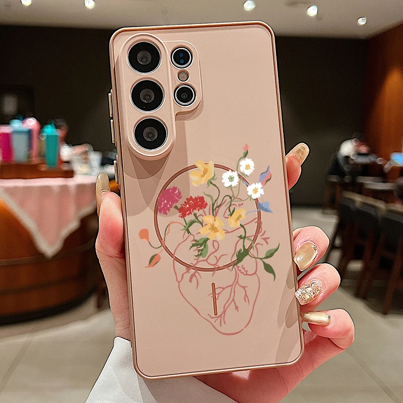 Capa Magnética Para Celular Samsung Galaxy A15 Com Estampa Fofa De Astronauta (dourada)