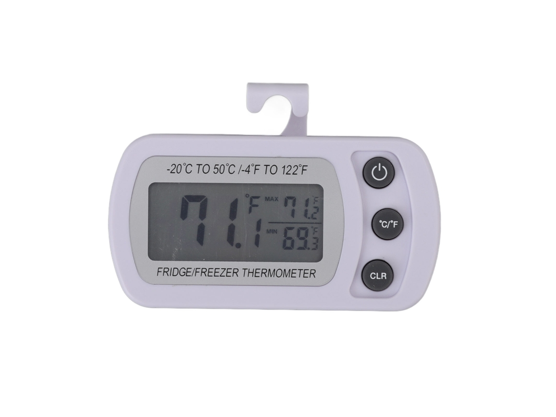 Termômetro digital para geladeira e freezer, com memória, gancho, corpo branco, °C/°F S/MARCA