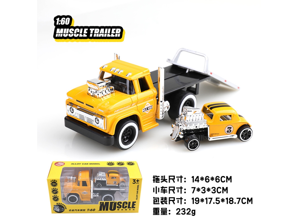 Trailer Retrô Americano de Muscle Car, Modelo de Carro Realista em Metal Fundido, Brinquedo Infantil MDUG