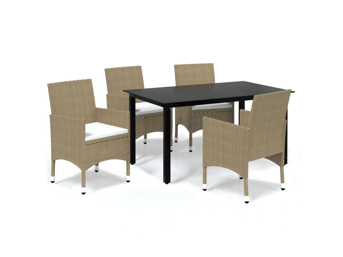 Maison Exclusive - 5 Pcs Conjunto Jantar P/ Jardim C/ Almofadões Vime Pe Bege
