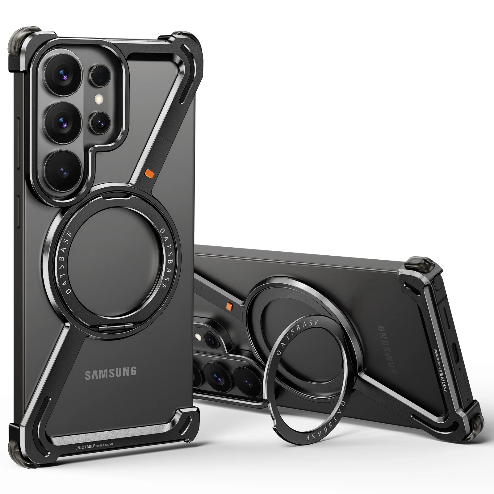 Capa Protetora Metálica Sem Moldura (preta) Para Galaxy S26 Ultra Com Suporte Magnético Giratório De 360°