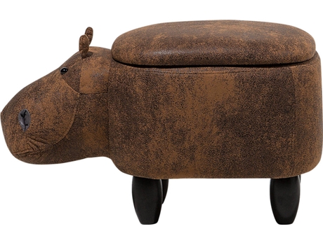 Puf Hippo (Castanho - Pele Sintética - 60x32x35 cm)