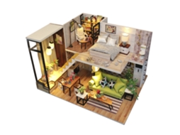 Quarto Nórdico Romântico. Modelo 3d Realista Com Luzes Led. Dimensões: 26x20x17 Cm.