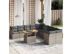 Vidaxl 11 Pcs Conjunto Sofás De Jardim C/ Almofadões Vime Pe Cinzento
