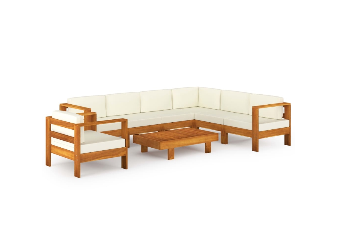 Conjunto 8 lounge de jardim c/ almofadões VIDAXL branco nata acácia