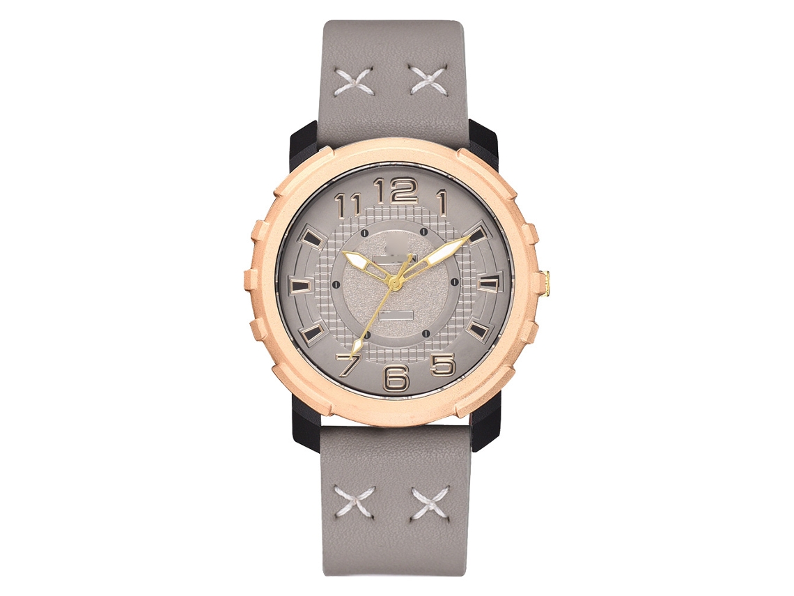 Relógio Masculino de Moda Business com Pulseira de Couro Pu e Dial Redondo Grande Cinza