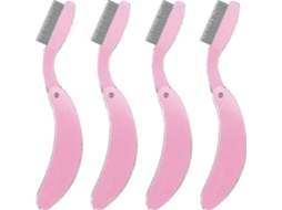 Pente Dobrável Para Cílios , Pente De Aço Inoxidável Com Dentes E Pincel Para Maquiagem De Sobrancelhas (rosa) Everley891 (pacote Com 4)