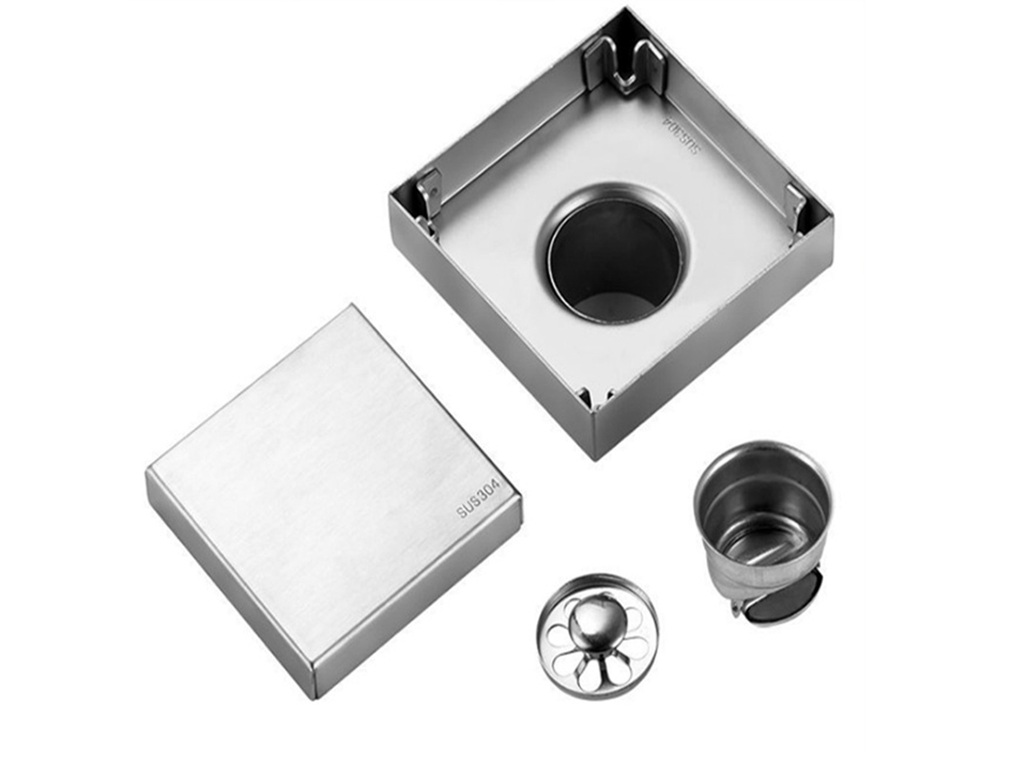 Ralo de Piso Quadrado de Aço Inoxidável com Tela Filtro e Desodorante com S/MARCA