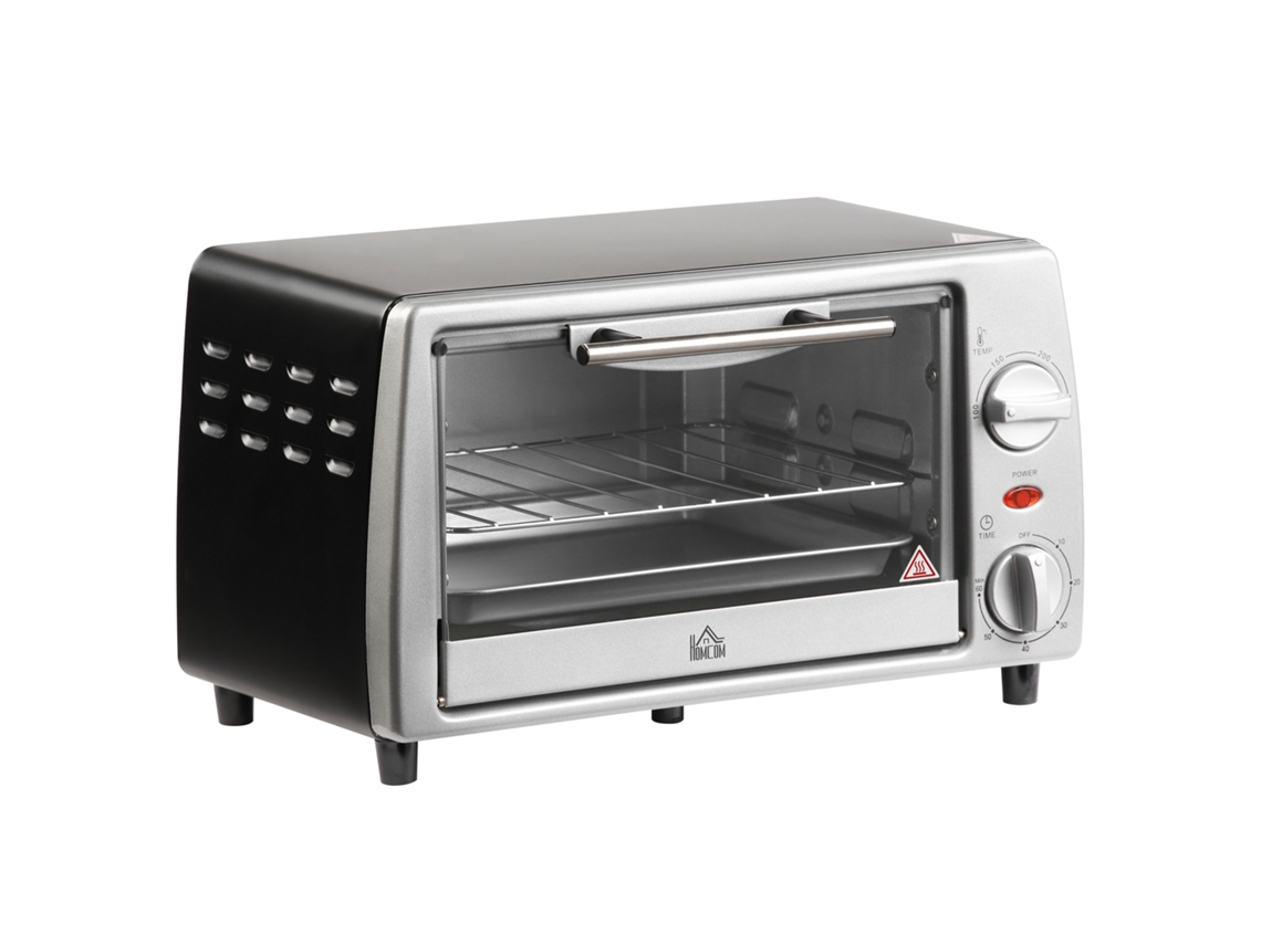 Forno elétrico Hvorstur 10L, temperatura e timer ajustáveis, inclui grelha e panela, 750W, 36,5 x 26 x 22 cm, prata e preto