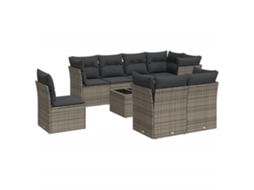 Maison Exclusive - 9 Pcs Conjunto Sofás P/ Jardim Com Almofadões Vime Pe Cinzento