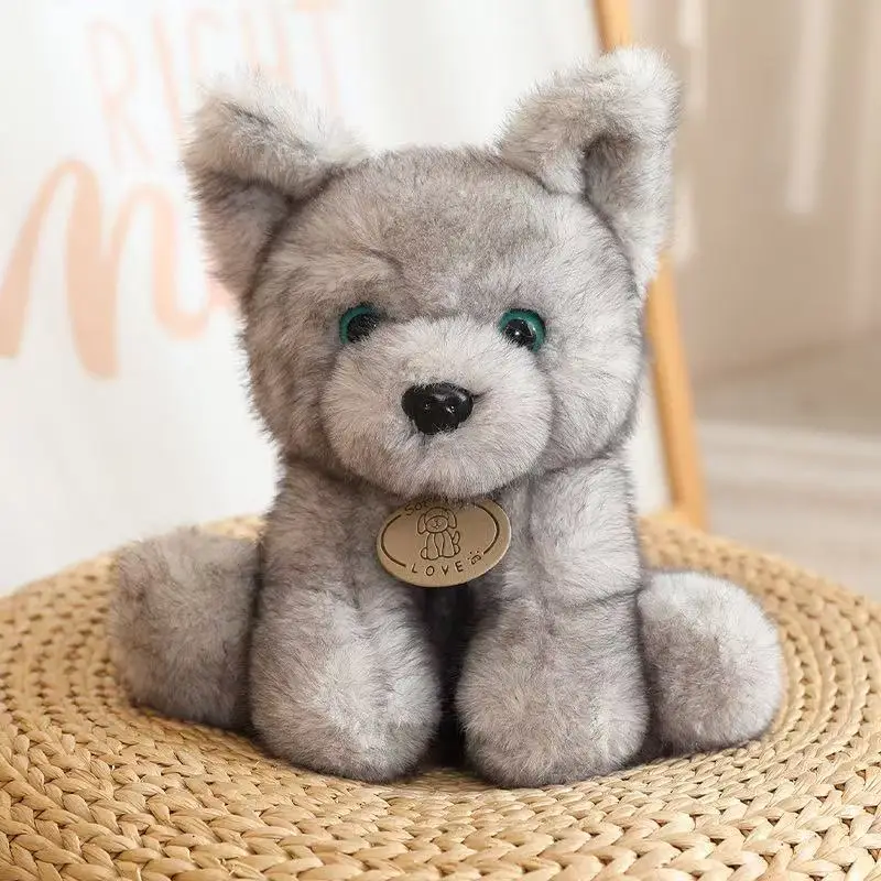 Lindo Cachorro Lobo de Pelúcia Sentado, Presente de Aniversário para Crianças MDUG (cinza, 22 Cm)