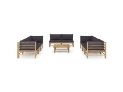 Maison Exclusive - 9 Pcs Conj. Lounge Jardim Em Bambu C/ Almofadões Cinza-escuro