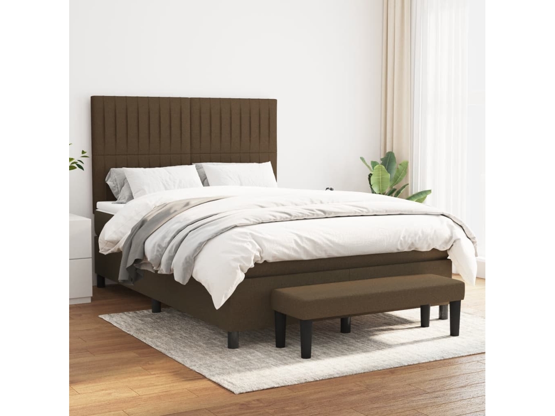 Vidaxl Cama Com Molas/colchão 140x190 Cm Tecido Castanho-escuro
