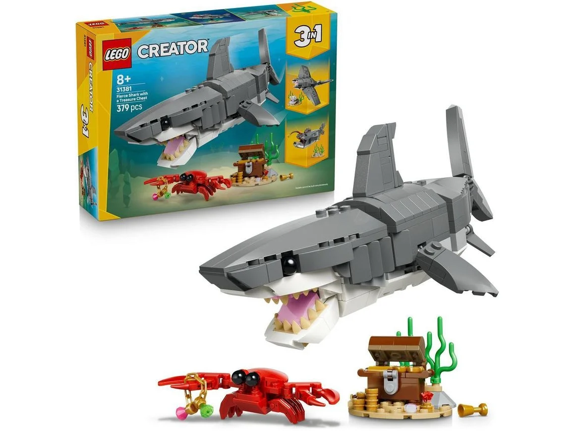 Lego® 31381 Creator 3em1 Tubarão Feroz – Tubarão, Peixe-abissal Ou Arraia Com Cofre Do Souro